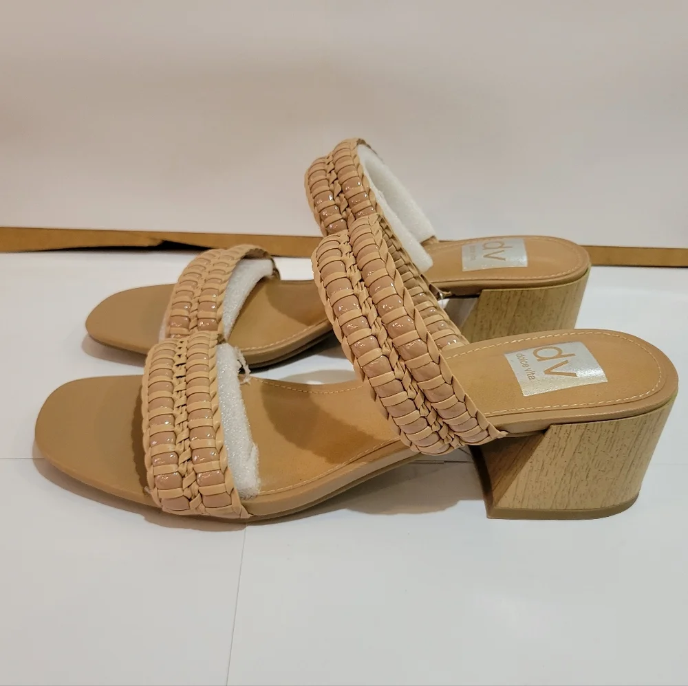DV Dolce‎ Vita Santana Woven Block Heel Memory Foam Slip On Sandals Tan